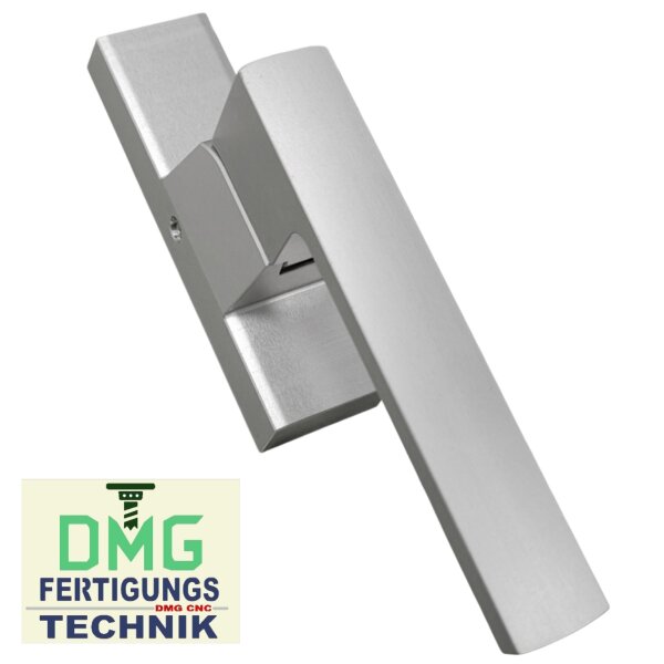 FENSTERGRIFF silber, Länge Zunge 32 mm,Rosetten Länge 117 mm,Lochabstand 85 mm DIN Links NACHBAU VR5/545